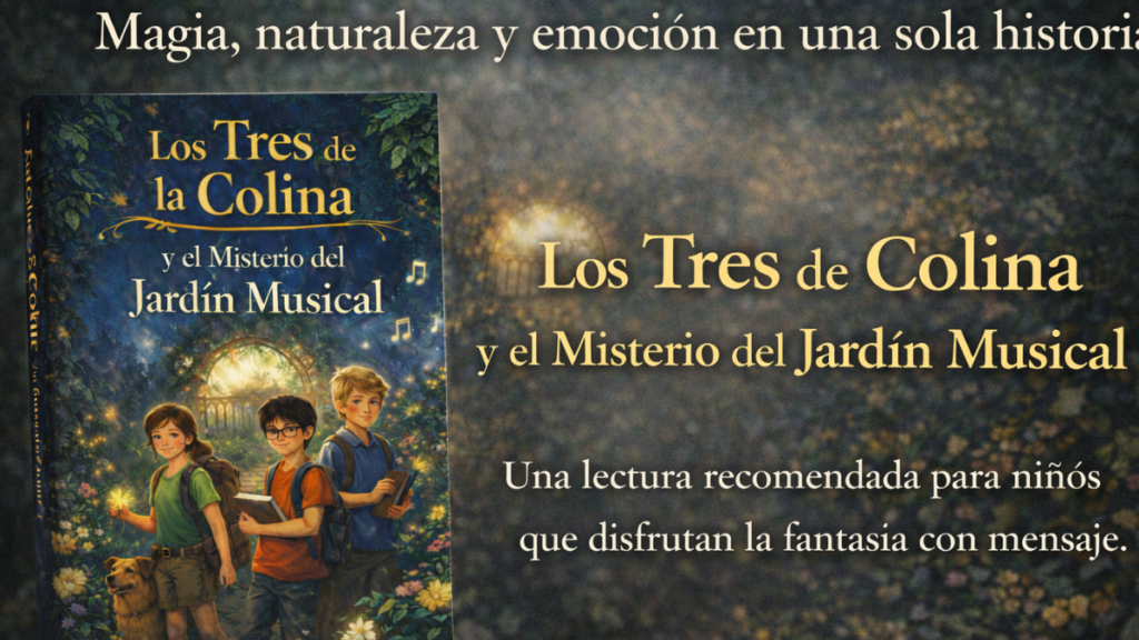 dibujo de los tres de la colina y el misterio del jardin musical