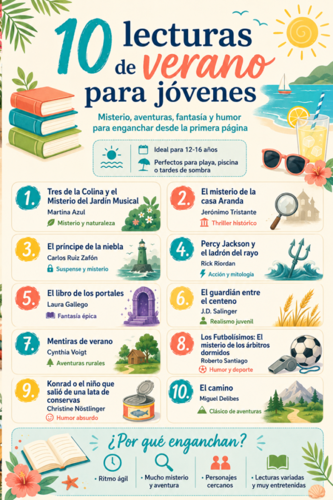 lecturas de verano summer reading  infografia con los 10 titulos
